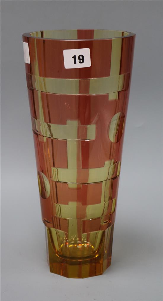 An Art Deco amber and cranberry vase height 30.5cm